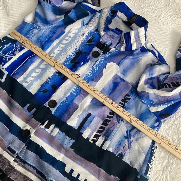 Ali Miles Lagenlook Blouse wired collar Blue artsy Geometric Long Sleeve PLUS 2X - Picture 7 of 11